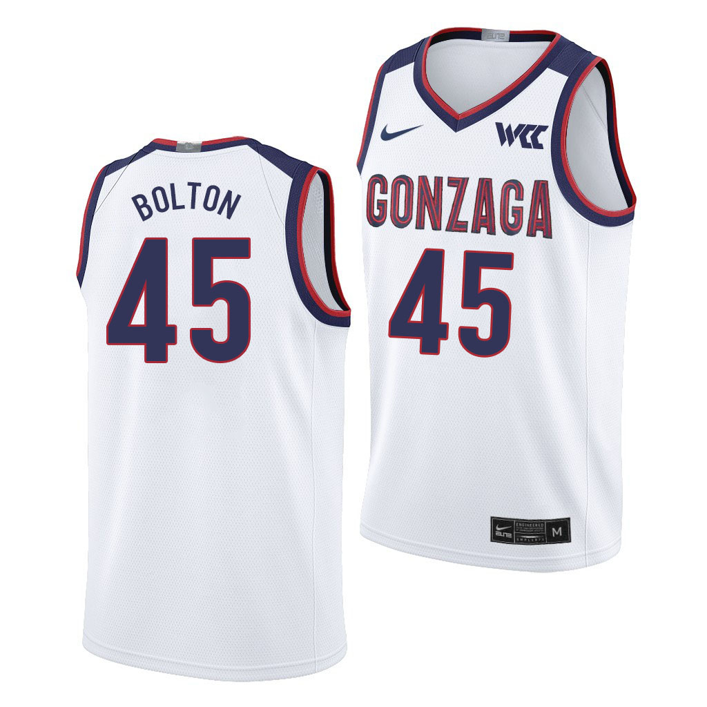 Men #45 Rasir Bolton Gonzaga Bulldogs College Basketball Jerseys Sale-White - Click Image to Close